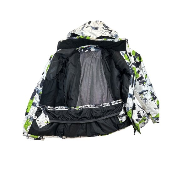 Mutu Snow Ski Coat Mens XL White Green Black Skull Abstract Detachable Hood - Picture 3 of 15